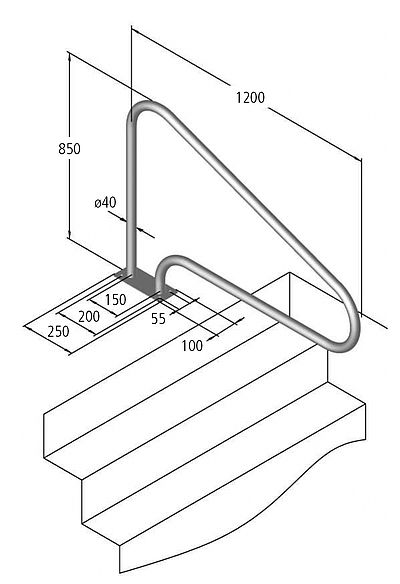 RVS handrailing - L model - zwembad inloop ondersteuning - hand rail