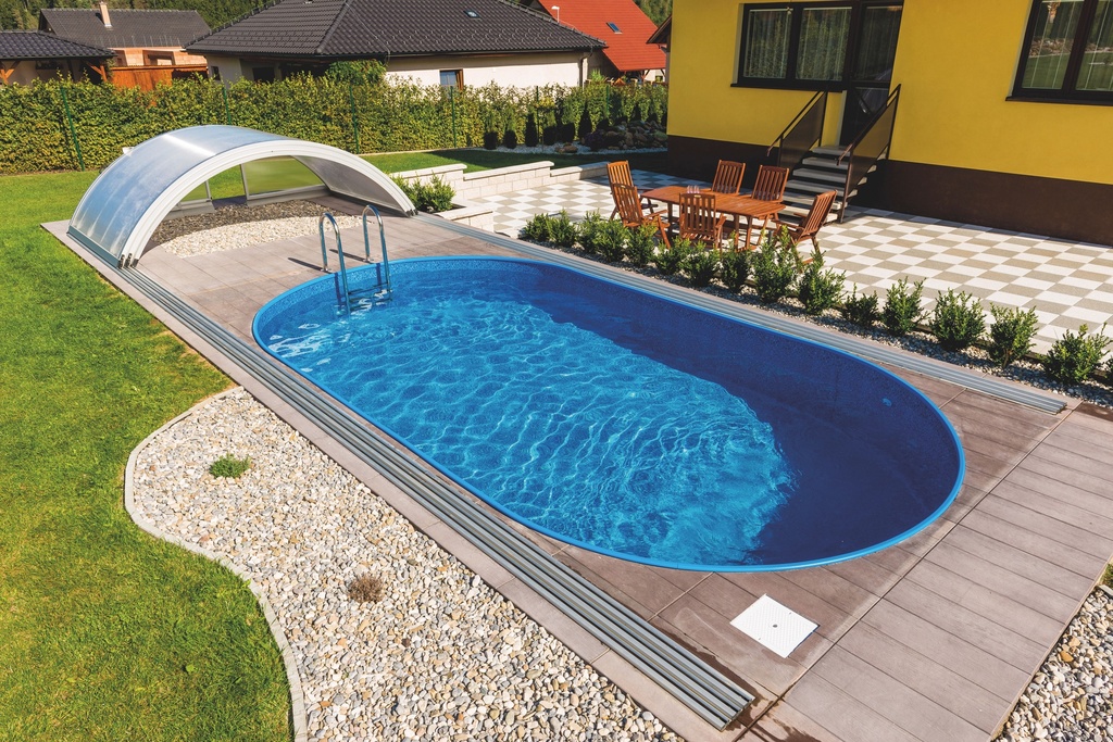vredig Trappenhuis thema PoolPlaza | Inbouw zwembad stalen wanden | Ibiza 1 -2 m liner inbouw