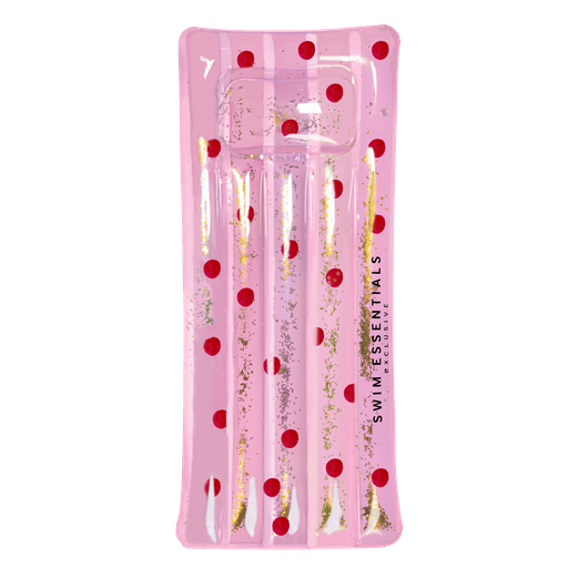 [002786] Roze opblaasbaar luchtbed met stipppen en glitters - 183 x 69 cm